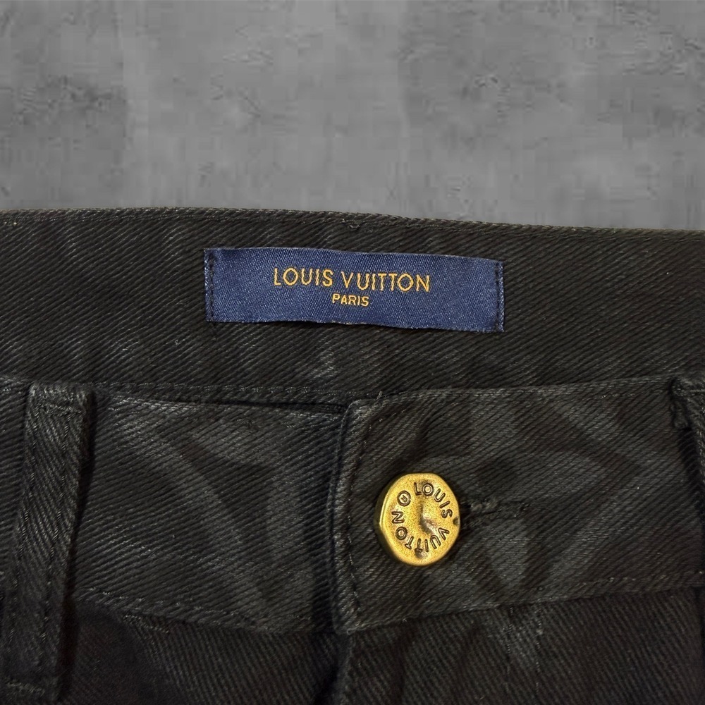 Black Baggy Louis Vuitton Monogram Style Denim Jeans - Picture 5 of 12